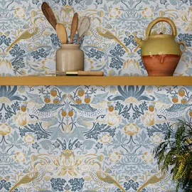 William Morris At Home Vliestapete Strawberry Thief 59 cm x 10 m Blau
