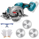 WingFly Bürstenlose Mini-Kreissäge für Makita 18 V Akku, Handkreissäge mit 3 Sägeblättern, Kann Diagonal Schneiden 11000RM/min Multifunktionssäge für Holzbearbeitung(ohne Akku)