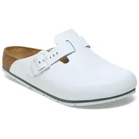 Birkenstock Damen Herren Boston Pro Hausschuhe Leder Pantoletten - Clogs - Zertifiziert nach EN ISO 20347:2043 - Berufsschuhe für Medizin, Gastronomie und Service - Weiß - 44 - Schmal - 44 EU Schmal