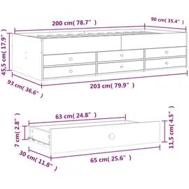 vidaXL Tagesbett mit Schubladen ohne Matratze Schwarz 90x200 cm