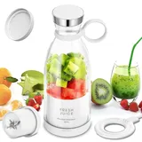 Tragbarer Smoothie Maker 350 ml, USB Saftmixer mit Akku 700 mAh, 4-Klingen Edelstahl, Magnetladung, Mini Mixer - Weiß