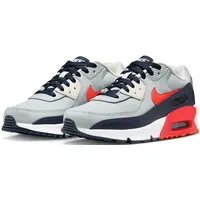 Sneaker NIKE SPORTSWEAR "NIKE AIR MAX 90 LTR (GS)", Gr. 38,5, grau (lt smoke grau, bright crimson), Leder, Textil, mehrfarbig, sportlich, Schuhe