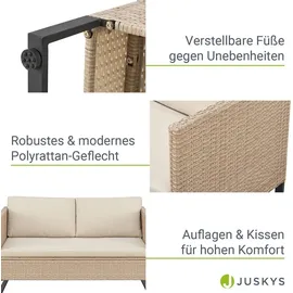 Juskys Polyrattan Lounge Santorini - Outdoor Sitzecke mit Beistelltisch & Auflagenbox - Creme