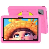 VASOUN Tablet (10 Zoll Kinder", 128 GB, Neueste Android, 1TB Erweiterung,vorinstallierte Kindersoftware,Tablet mit Silikonhülle) rosa