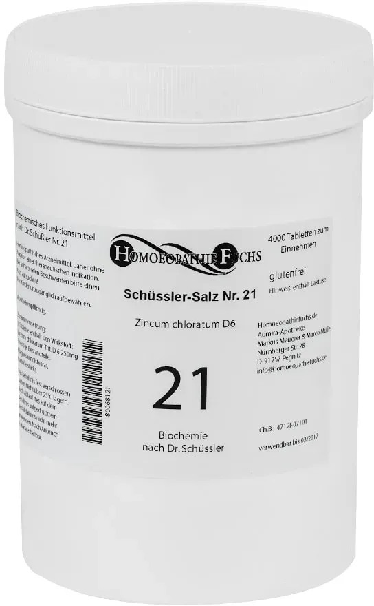 HOMOEOPATHIE FUCHS Schüssler-Salz Nummer 21 Zincum chloratum D6 Biochemie 4000 St Tabletten