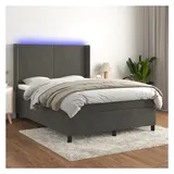 vidaXL Boxspringbett mit Matratze & LED Dunkelgrau 140x200 cm Samt