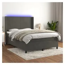 vidaXL Boxspringbett mit Matratze & LED Dunkelgrau 140x200 cm Samt