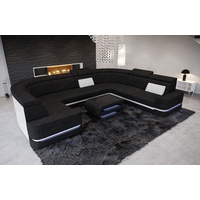 Sofa Dreams Wohnlandschaft Stoff Polstersofa Couch Positano U Form Stoffsofa, mit LED, Stauraum, Designersofa schwarz