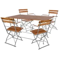 Mojawo Biergarten Garnitur Klapptisch + 4 Klappstühle mit Armlehne 120x60cm - Grau/Braun