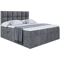 ALTDECOR Boxspringbett mit Matratze(20 cm hoch) und Topper(4 cm hoch), Polsterbett mit Kopfteil und Bettkasten - RICAR - 140x200 - H3/Dunkelgrau Samt