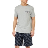 Tommy Hilfiger Herren Pyjama-Set Drawstring Kurz, Mehrfarbig Grey Ht / Th Diagonal Logo Flag, XL
