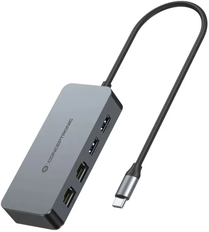 Conceptronic ABBY24G USB-C-auf-Dual-Port-Gigabit-Netzwerkadapter mit 2-Port-USB-Hub
