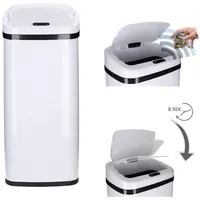Automatischer Mülleimer mit Sensor 40 Liter - rostfreier Abfalleimer mit Bewegungssensor und Klemmring für Müllbeutel - automatisches Öffnen/Sc... - Weiß