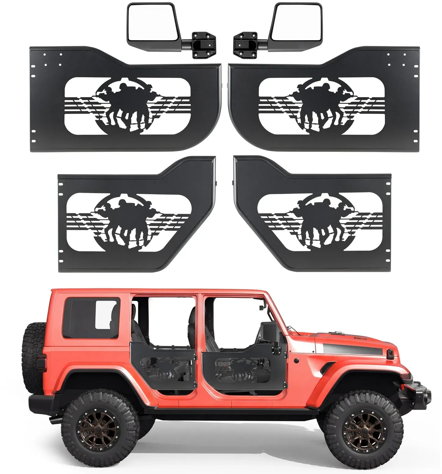 VEVOR Röhrentüren 4-türig, Kompatibel mit Jeep Wrangler JL (2018-2026) & Gladiator JT (2020-2026), Offroad-Halbtüren aus Stahl (Vorne & Hinten) mit DOT-zertifizierten Außenspiegeln, Rohrrahmentüren