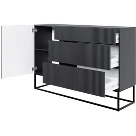 Selsey Kommode Schrank Aufbewahrungsschrank 140 cm Mit Schubladen, Und 1 Tür Schwarz Schwarze Beine Veldio