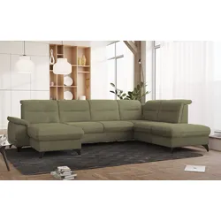 Wohnlandschaft SIT & MORE "Astoria U-Form", grün, B:329cm H:91cm T:225cm, 100% Polyester, Sofas, wahlweise mit motorischer Relaxfunktion