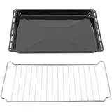 ICQN 42.2 x 37 cm Backbleche & Gitter Set, 3 cm Tief Emailliert Fettpfanne und Verchromt Backofenrost für Backofen & Herd, Kratzfest & Rostfrei, 422 x 375 x 30 mm, Schwarz