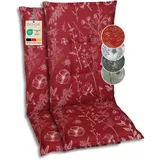 GO-DE Textil Bequeme und attraktive Polsterauflagen für Hochlehner-Gartenstühle (2er-Set, Blumen und Stengel rot, Hochlehner)