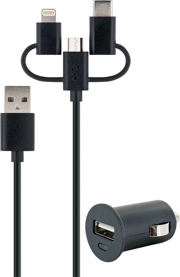 Schwaiger LSET1000 513 Smartphone-Kabel, USB 2.0 A Stecker, USB Micro B Stecker, Apple® Lightning Adapter, USB 3.1 C Adapter, (100 cm), inklusive Ladeadapter schwarz