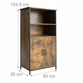 Relaxdays Unterschrank Küchenschrank Industrial Style 124,5 x 60 x 30 cm Braun
