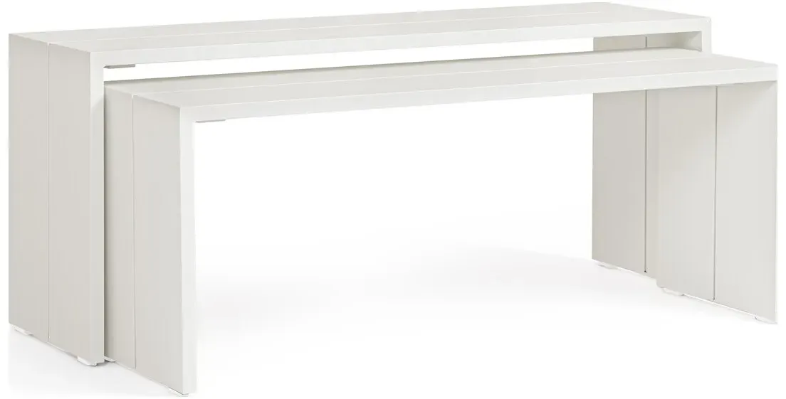 2er-Set Gartencouchtisch Piper - Aluminium, 98 / 104 cm, Weiß