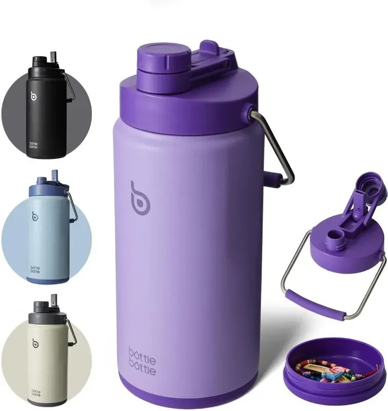 Bottle Bottle Edelstahl-Wasserflasche, vakuumisoliert, mit 2-in-1 Strohhut-Deckel, Lila, 64 oz (1,89 l), Neujahr-Angebot, Top-Geschenkideen