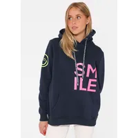 Zwilling Hoodie, mit "Smile"-Aufdruck in Neonfarben und gesticktem Smiley Zwillingsherz marine