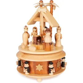Brubaker Spieluhr aus Holz - Krippe mit Jesus, Maria und Josef - Melodie: Stille Nacht - 19 cm Musik Box Weihnachten - Spieldose Karussell mit Stern von Bethlehem und Sternsinger - Naturbelassen