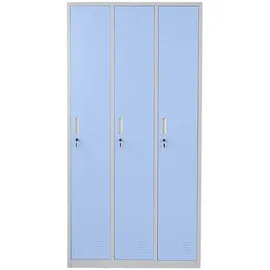 Mendler Schließfach Boston T829, Spind Wertfachschrank Schließfachschrank, Metall 3 Fächer ~ blau