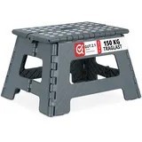 Relaxdays Klapphocker faltbar, Camping Hocker, Kinder Badhocker, bis 150 kg, Kunststoff, Hxbxt: 22 x 35 x 28 cm, grau, Dunkelgrau