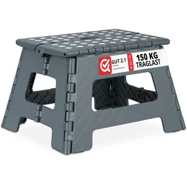 Relaxdays Klapphocker faltbar, Camping Hocker, Kinder Badhocker, bis 150 kg, Kunststoff, Hxbxt: 22 x 35 x 28 cm, grau, Dunkelgrau