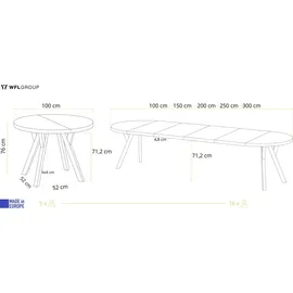 WFL GROUP Esstisch Rund Groß XXL Ausziehbar im Loft-Stil – 100 bis 300 cm – Extra Lang Ausziehtisch mit Weißen Holzbeinen, Industrieller Tisch für 5-1... - Grau