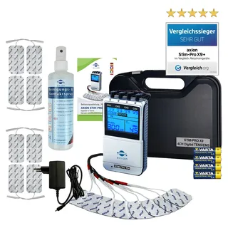 Axion axion® 4-Kanal Tens Gerät und EMS Stim-Pro X9+ zur Schmerztherapie mit Spray Zubehör 1 St