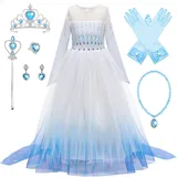 New front Mädchen Kleid Prinzessin Elsa Eiskönigin Lange Ärmel Kostüm Allerheiligen Weihnachten Abend Verkleidung Langes Kinder Diademe Zauberstab Violett 2-9 Jahre,Weiß,110