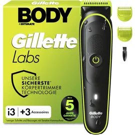 Gillette Labs Body + Intimate Trimmer Herren mit SkinFirst-Technologie — Intimrasierer Mann für Körper & Intimbereich, Wasserdichte — Schwarz/Grün