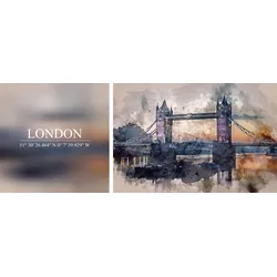queence Leinwandbild »London«, Elemente der Architektur-London-Kunst-Sprüche-Sprüche & Texte-Schriftzug-Schriftzüge, (Set), Premium-Leinwandstoff, Handarbeit aus Deutschland, Spruch, 2er Set queence Farbe Bild(er): bunt