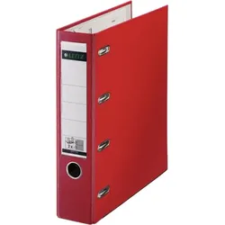 Doppelordner A4, 80mm Rücken, rot. 2 Mechaniken, Auswechselbares Rückenschild. Maße: 318 x 285 mm.