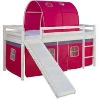 Hochbett 90x200 Rutsche Kinder Weiß Stock Bett Vorhang Tunnel Pink Homestyle4u