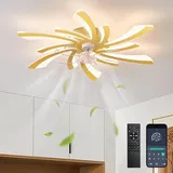 Depuley LED Deckenventilator mit Beleuchtung und Fernbedienung: Lampe mit Ventilator und APP für Wohnzimmer Esszimmer Gold - Leise Deckenventilator mit 6 Licht für Decke - Dimmbar Deckenlampe 78cm