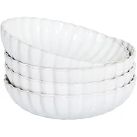 Beliani Suppenteller 4er Set Steinzeug Cremeweiß