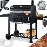 Kesser KESSER® Grill Grillwagen XXL Holzkohlegrill mit Deckel, Rädern, Edelstahl-Griff, Grillrost und Thermometer Holzkohle kohlegrill Wagen groß Kohle BBQ