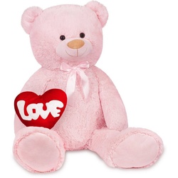 BRUBAKER Kuscheltier XXL Teddybär 100 cm groß mit Love Herz (1-St), großer Teddy Bär, Stofftier Plüschtier Liebe rosa