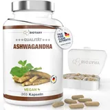 BIOTARY Ashwagandha 365 Kapseln 3000 mg Tagesportion inclusive Pillenbox indische Schlafbeere Hochdosiert Vegan Rein pflanzlich ohne Zusätze