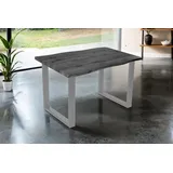 Esstisch 140x80 cm Baumkante Holz Grau-Optik U-Gestell Metall silber JOSY - Grau