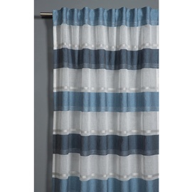 GARDINIA Vorhang mit verdeckten Schlaufen und Gardinenband, Transparent, Lichtdurchlässig, Gardine Etamine, Weiß / Blau, 140 x 245 cm