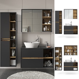 Vicco Badmöbel-Set Viola Anthrazit Eiche modern Badezimmerschrank Waschtischunterschrank Spiegelschrank Schranktür Schrankfach Ablage Aufbewahrung