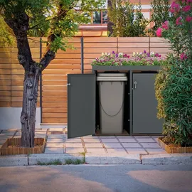 ML-Design Mülltonnenbox 2Er mit Pflanzdach 240L 132x80x124cm Anthrazit aus Stahl