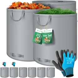 KESSER® Gartensack Set Laubsack Gartenabfallsack inkl. Handschuhe - Selbststehend 4 Griffe Stabil Robust & Faltbar - Laubsäcke Rasenschnitt Gartensäcke für Gartenabfälle Grünschnitt