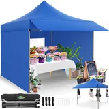 COBIZI Pavillon 3x3 Wasserdicht Stabil Winterfest mit Markisen und Seitenwänden, Faltpavillon 3x3 UV Schutz 50+ Popup Pavillon Faltbar Partyzelt für Garten, Camping and Market, Blau