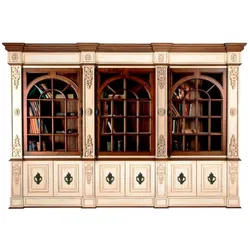 Casa Padrino Luxus Vintage Stil Bücherschrank Antik Creme / Dunkelbraun / Schwarz 323 x 51 x H. 255 cm - Vintage Stil Massivholz Schrank - Massivholz Möbel - Vintage Stil Möbel - Luxus Möbel